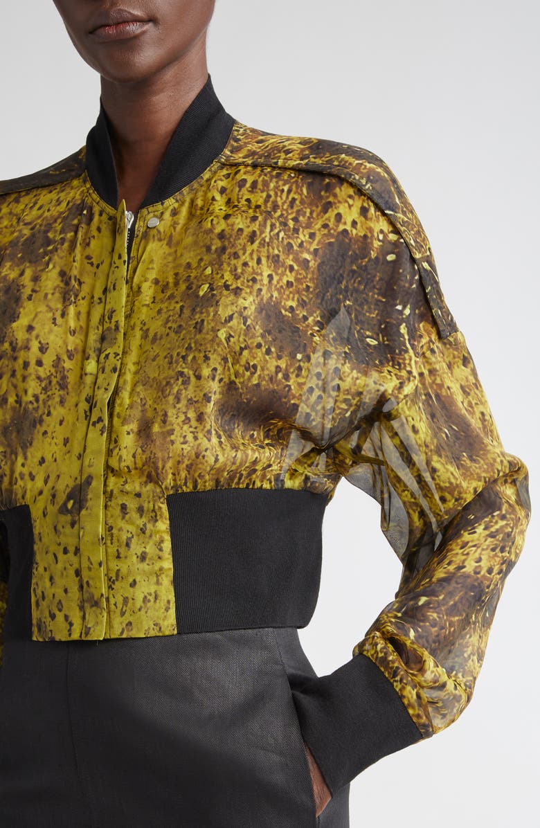 Rick Owens Wolf Fish Print Silk Crop Flight Jacket, Alternate, color,