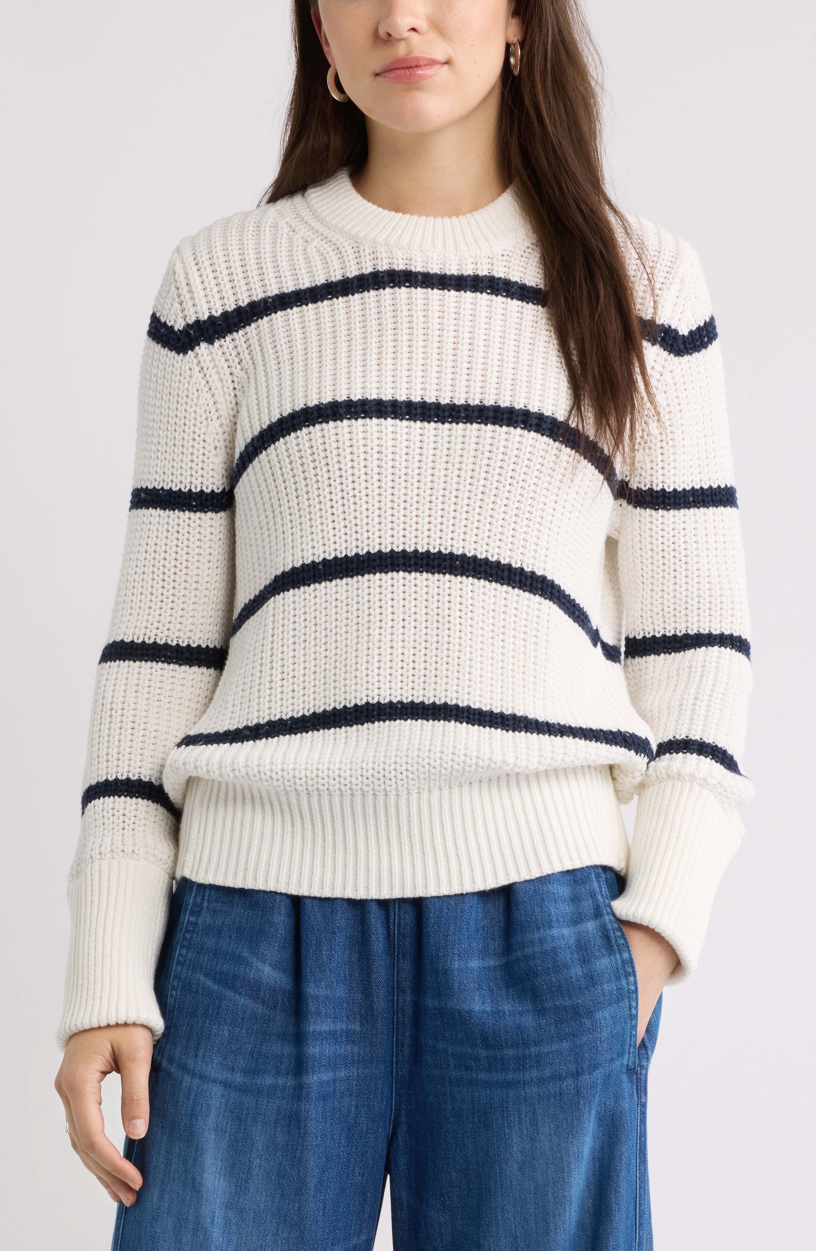 selected IVORY- NAVY FIA STRIPE