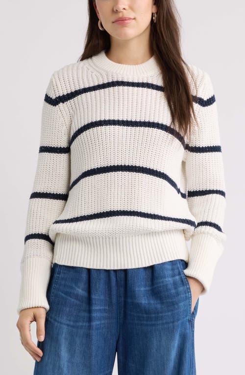 Caslonr Caslon(r) Striped Shaker Stitch Crewneck Sweater In White