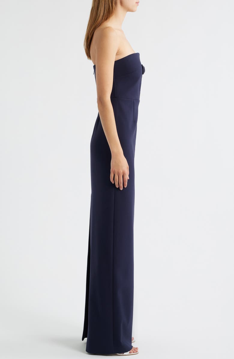 LIKELY Fallon Satin Bow Cutout Strapless Sheath Gown, Alternate, color, Navy