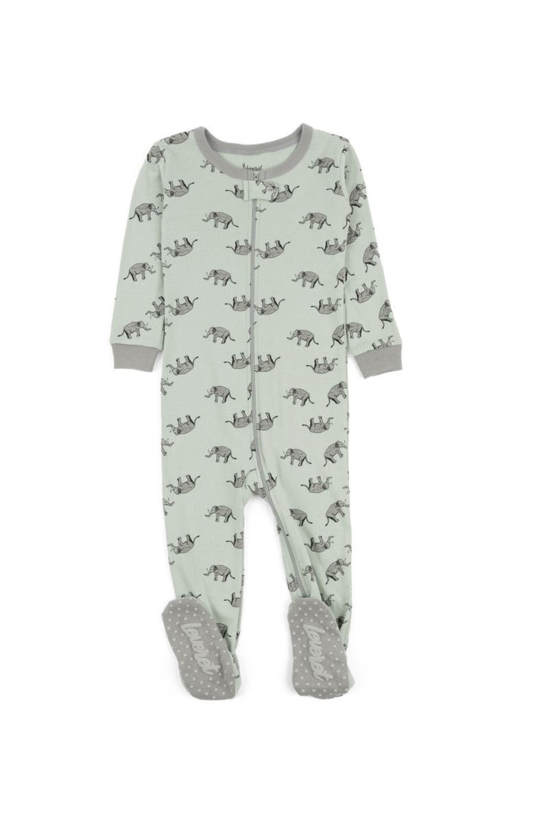 Leveret Footed Printed Cotton Pajamas, Animal, Holiday & Fun Prints, Alternate, color, Gray Elephant