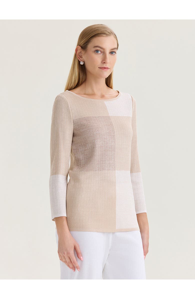 Misook Pearlescence Colorblock Knit Tunic, Alternate, color, Biscotti/White/Charmeuse