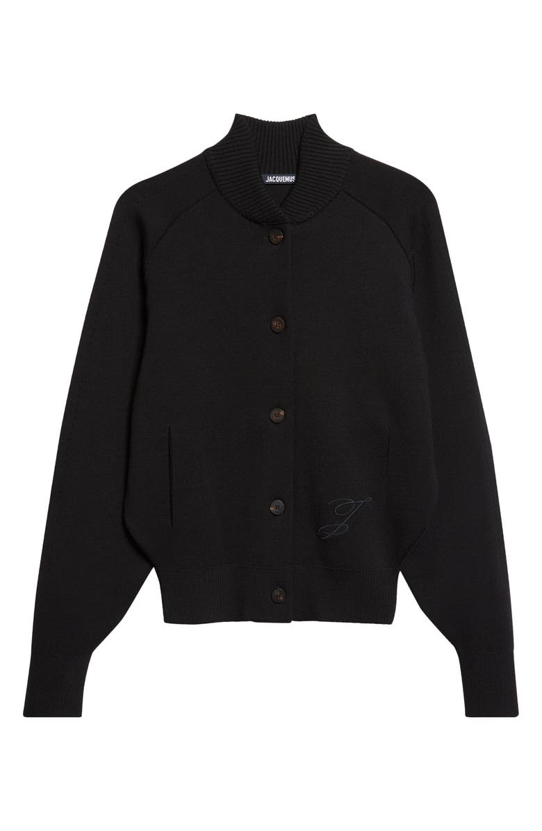 Jacquemus Le Lavande Bomber Cardigan, Main, color, Black