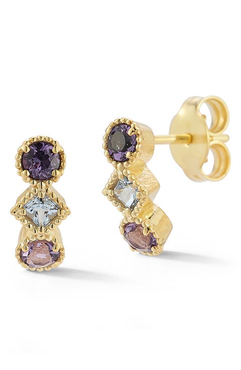 Blue Topaz & Amethyst Stud Earrings