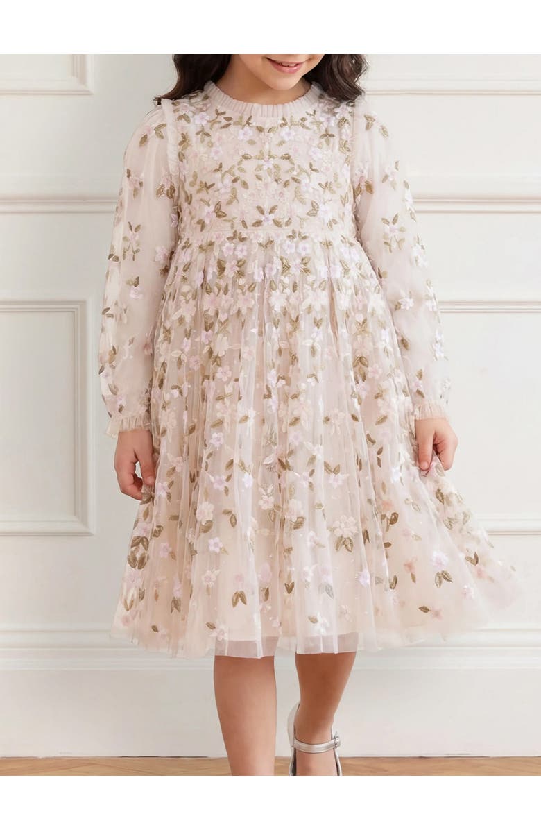Needle & Thread Camellia Ditsy Long Sleeve Kids Dress, Alternate, color, Cream/Multi