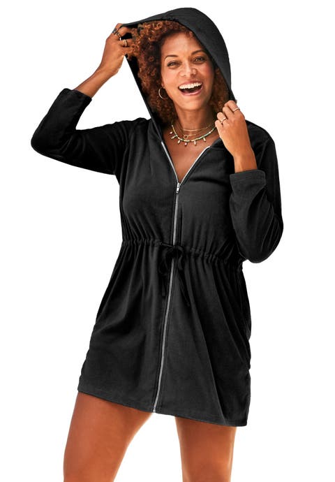 French Terry Tie Waist Hoodie Cover Up