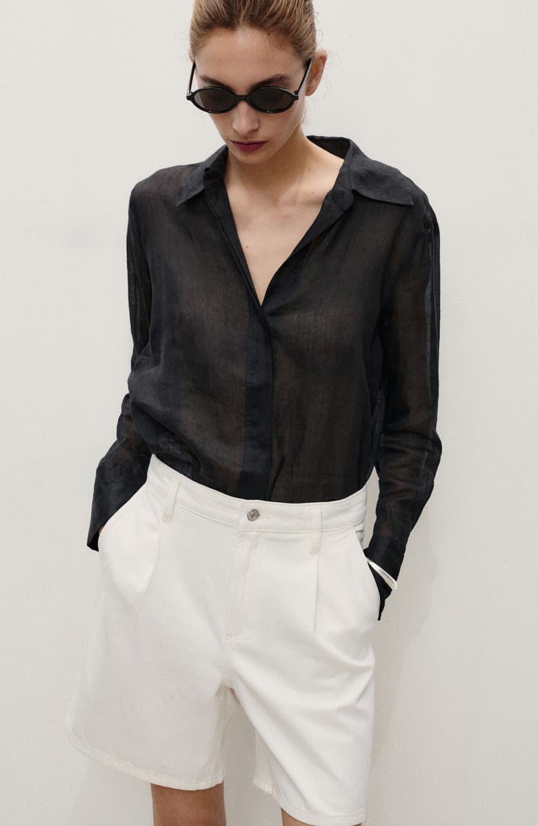 MANGO Dart Bermuda Denim Shorts, Alternate, color, Off White