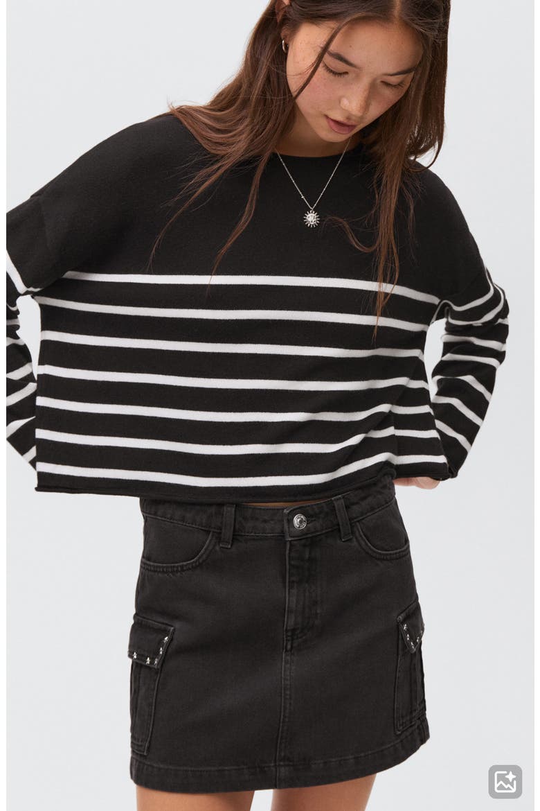 Stripe Cotton Blend Sweater, Alternate, color, BLACK