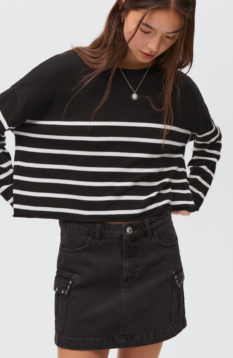 MANGO TEEN Stripe Cotton Blend Sweater, Alternate, color, Black