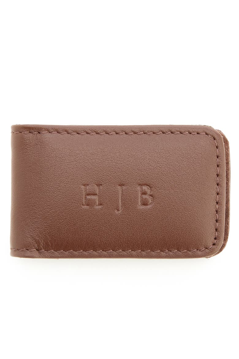 Personalized Money Clip Card Case, Alternate, color, BROWN- SILVER FOIL