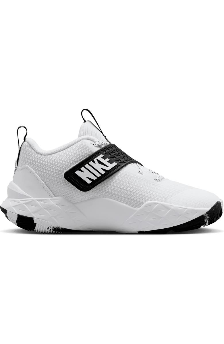 Nike Kids' Team Hustle D 12 Basketball Shoe, Alternate, color, White/ Black/ White