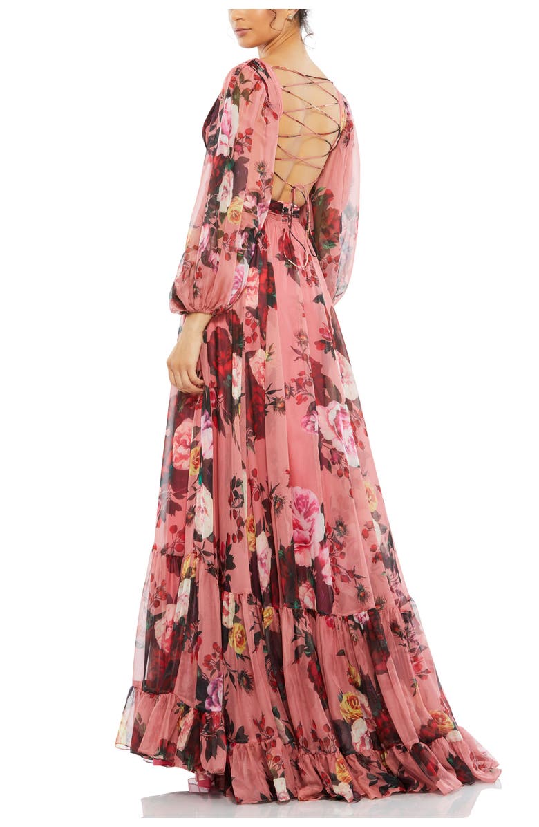 Mac Duggal Open Back Floral Blouson Sleeve Dress, Alternate, color, Rose Multi
