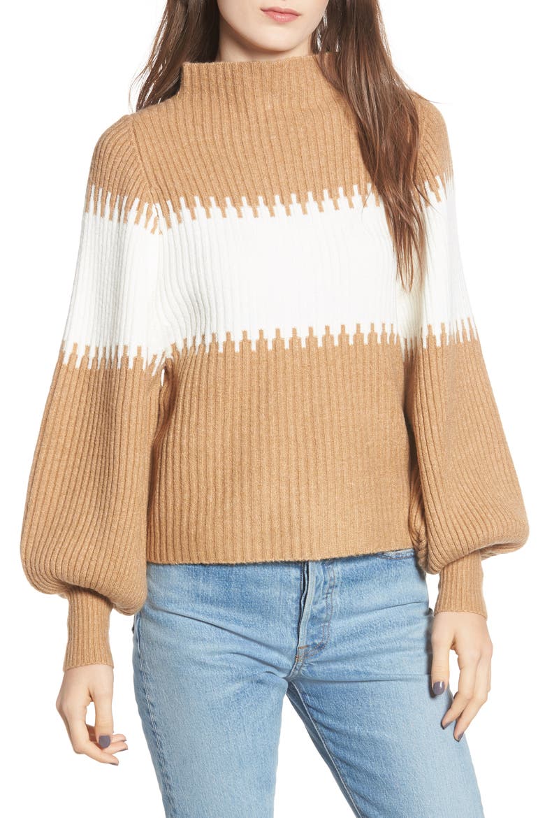 Sofia Funnel Neck Sweater, Main, color, CAMEL/ WHITE