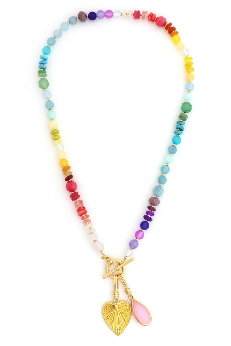 Multistone Beaded Charm Necklace, Main, color, GOLD MULTI