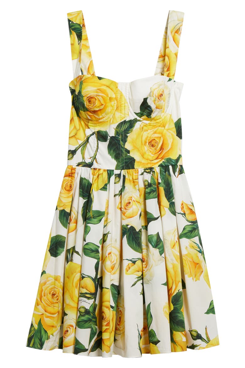 Rose Print Corset Bodice Minidress, Alternate, color, HA3VOROSE GIALLE FDO BCO