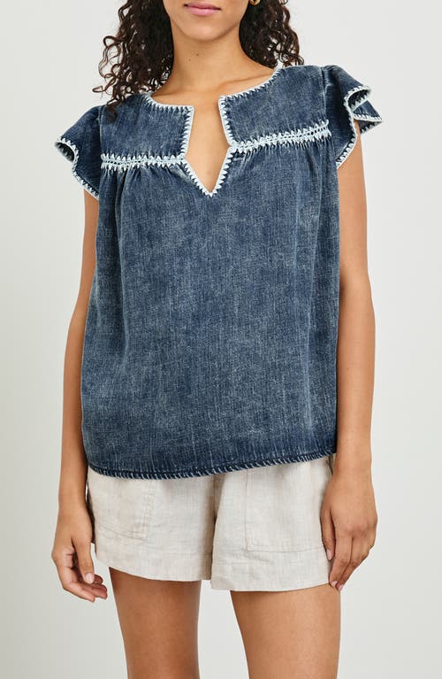 Rails Tafia Embroidered Flutter-sleeve Blouse In Classic Blue