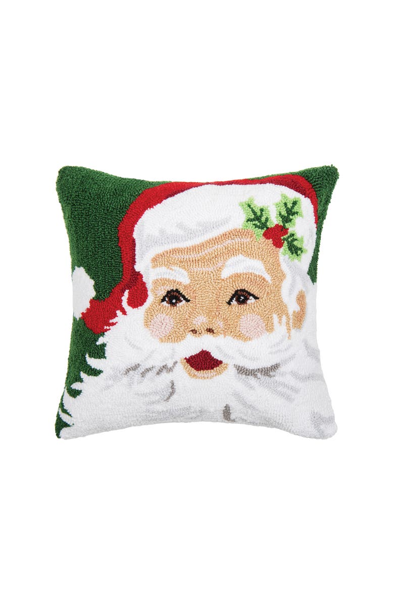 C&F Home Santa Claus Hooked Christmas Throw Pillow, 18" x 18", Main, color, Green