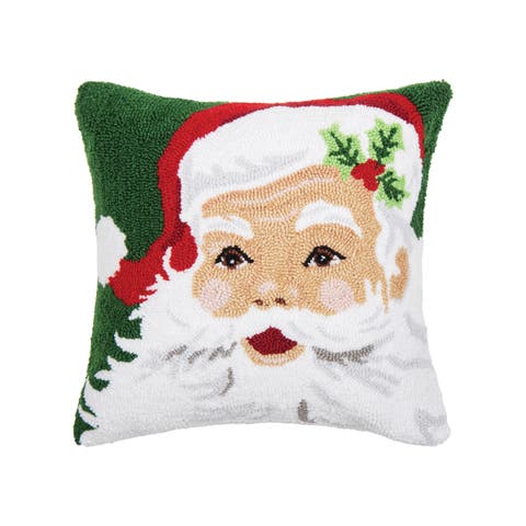 Santa Claus Hooked Christmas Throw Pillow, 18" x 18"