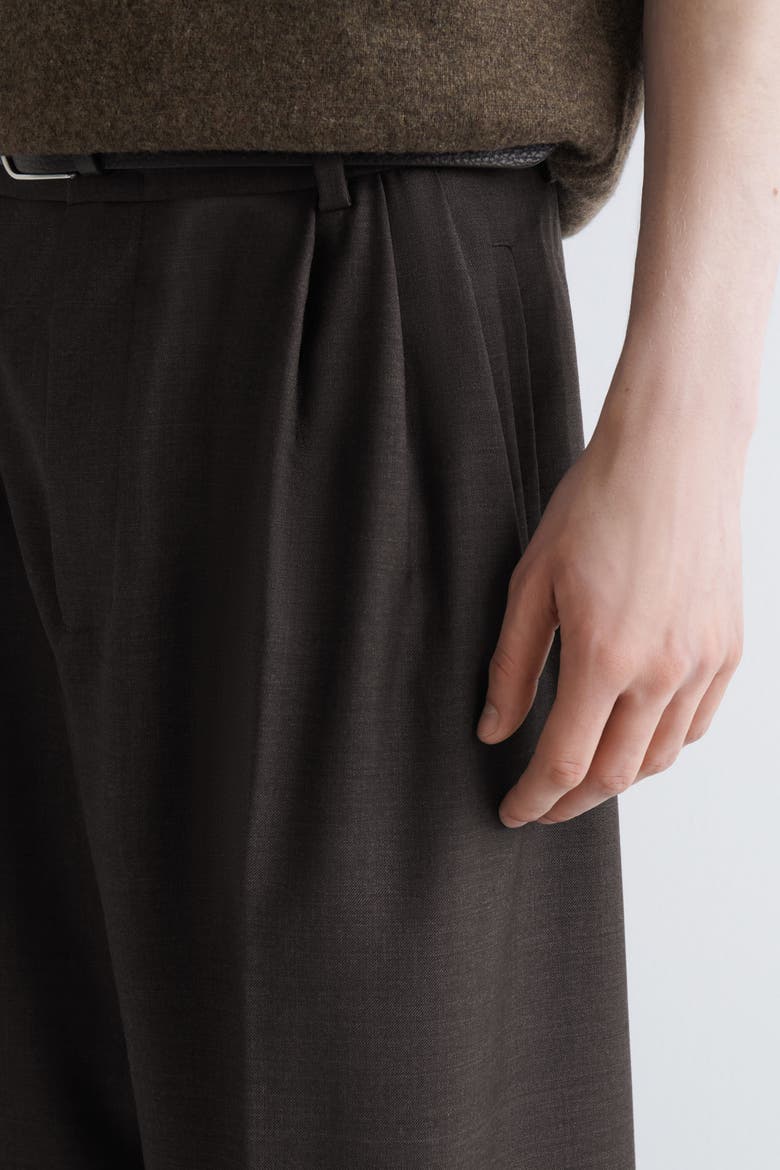 Pleated Relaxed-Fit Wide-Leg Pants, Alternate, color, DARK BROWN