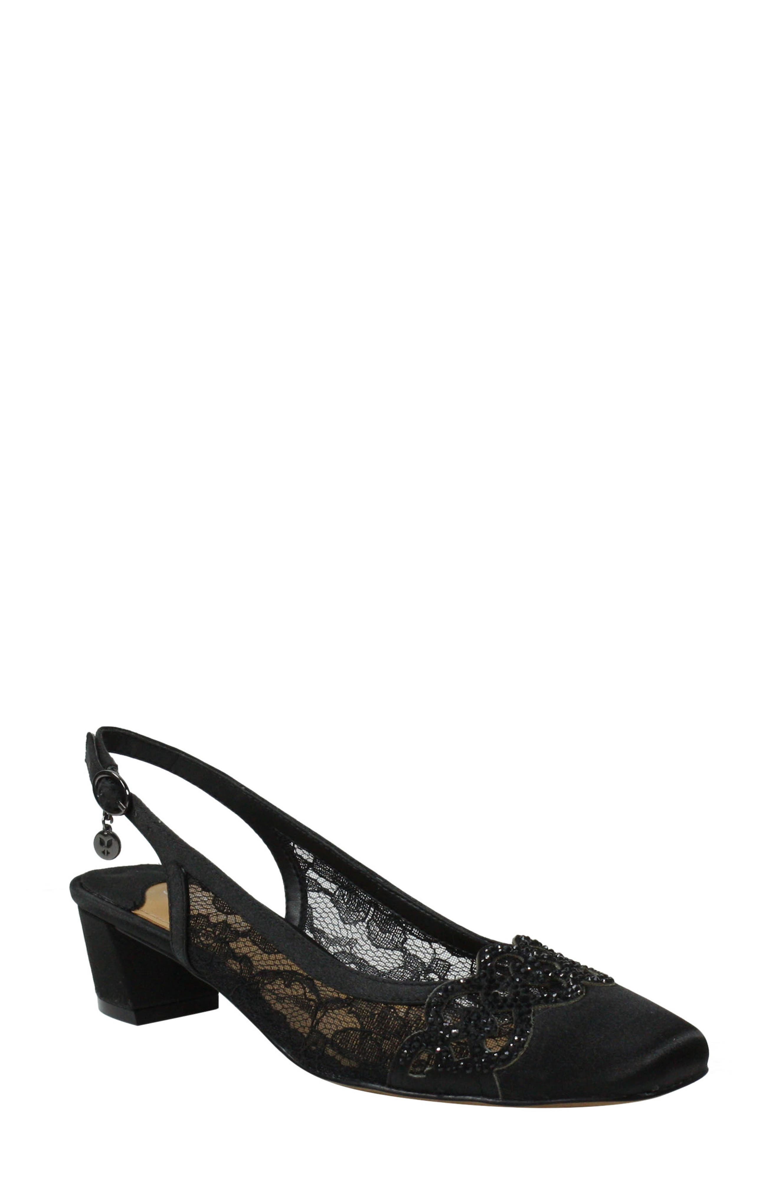 J. Reneé Faleece Crystal Embellished Slingback Pump, Main, color, Black Fabric