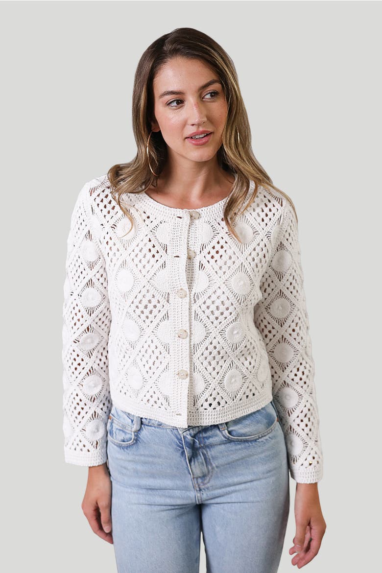 Violete Crochet Cardigan, Main, color, WHITE