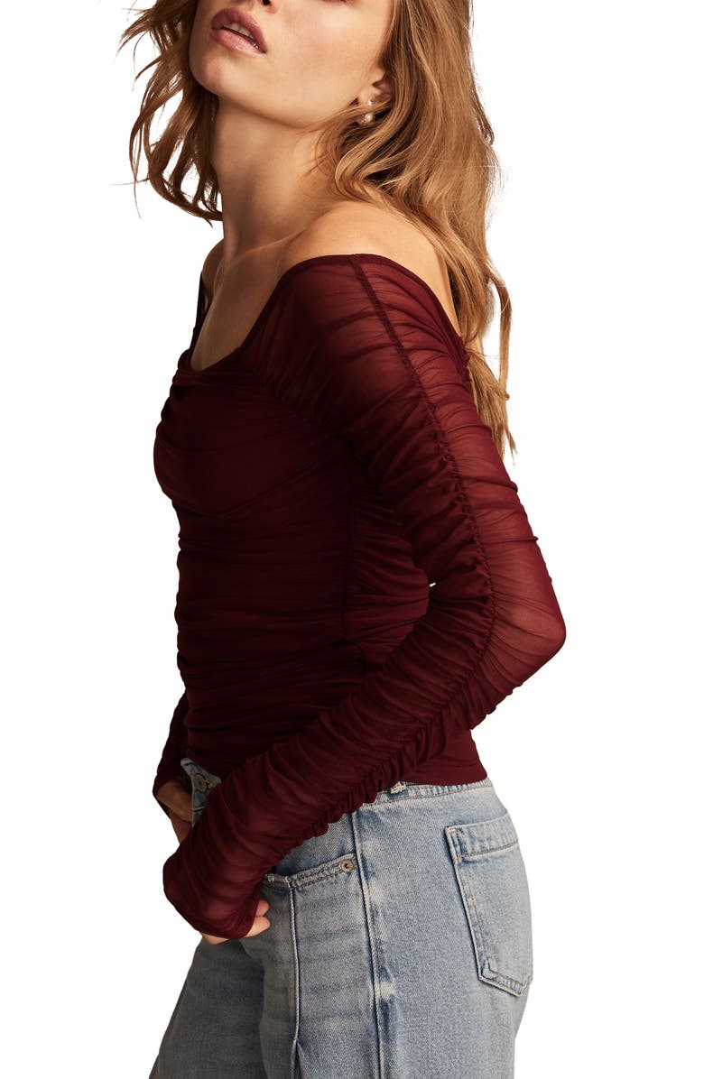 Lucky Brand Square Neck Long Sleeve Ruched Top, Alternate, color, Windsor Wine