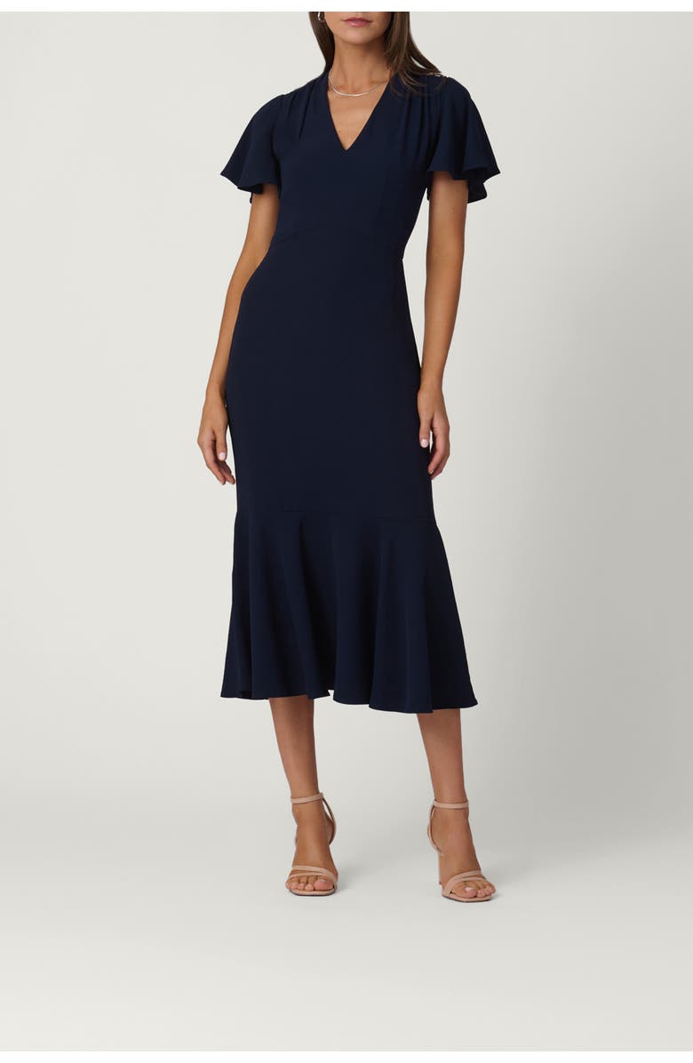 Shoshanna Stretch Crepe Lorrie Dress, Main, color, Navy