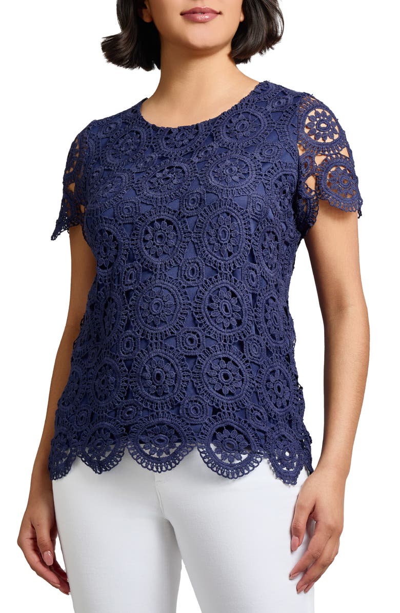 Jones New York Medallion Lace Short Sleeve Top, Main, color,
