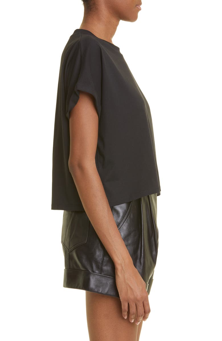 Balmain Flocked Logo Crop T-Shirt, Alternate, color,