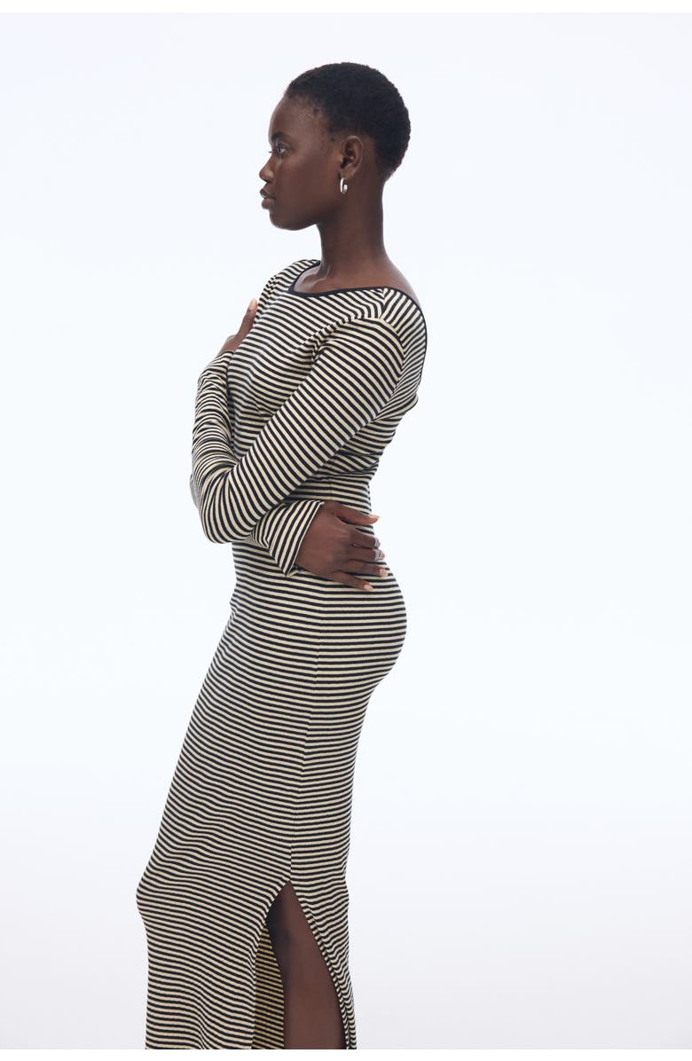 H&M Ribbed Scoop-back Dress, Alternate, color, Black/Beige Striped