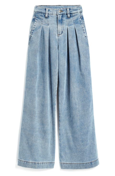 Kids' Double Pleat Wide Leg Jeans