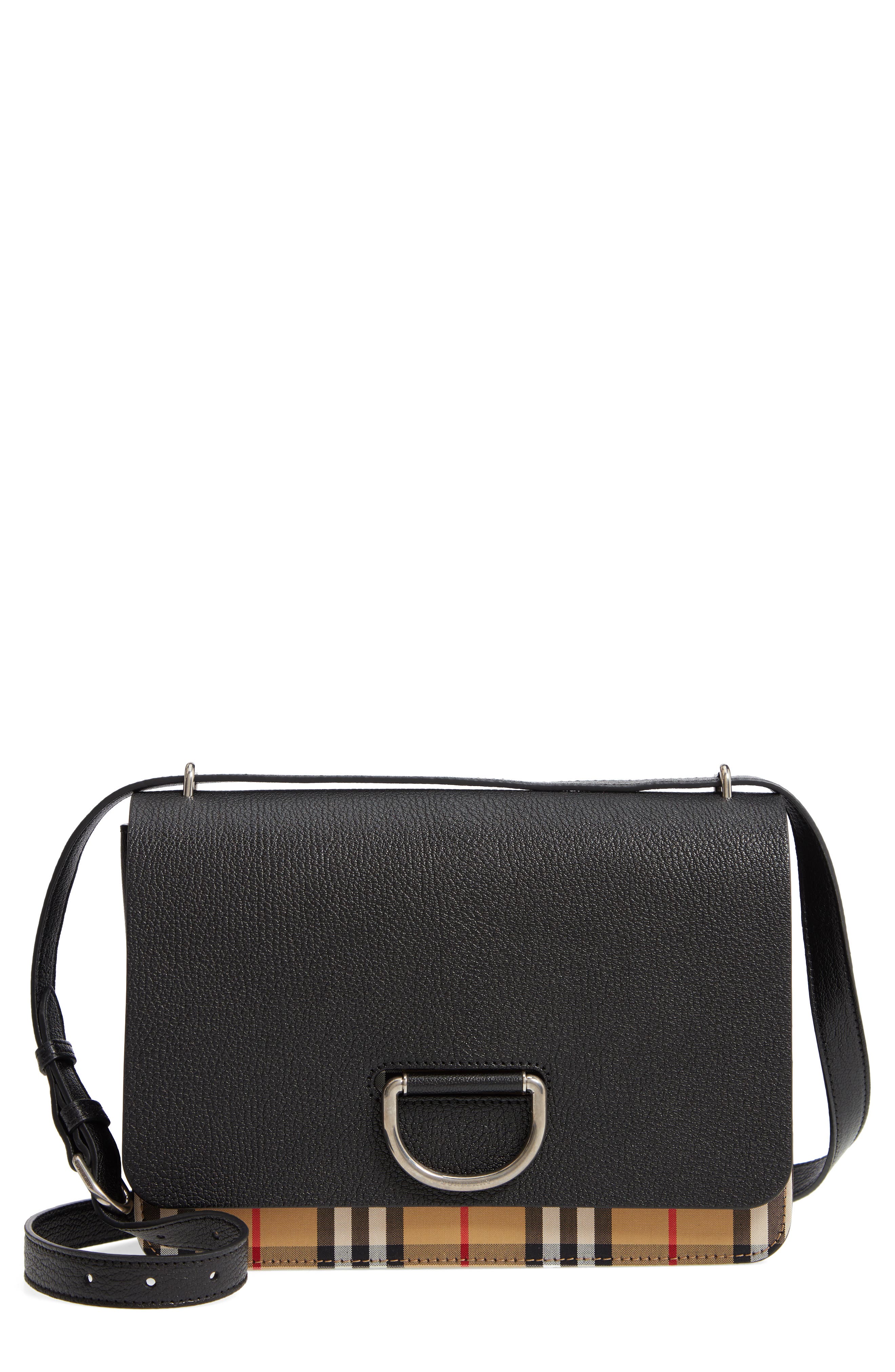 Burberry Medium D-Ring Vintage Check & Leather Crossbody Bag, Main, color, 