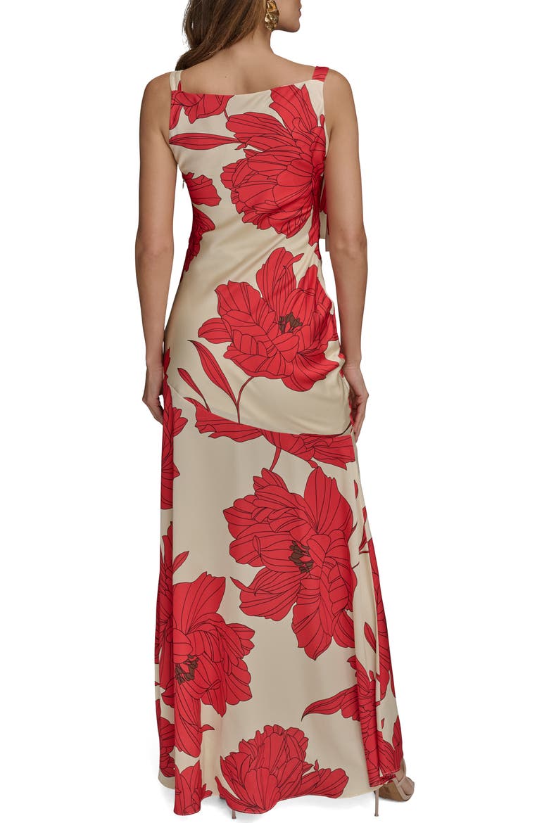 Floral Cowl Neck Satin Gown, Alternate, color, SAHARA RED