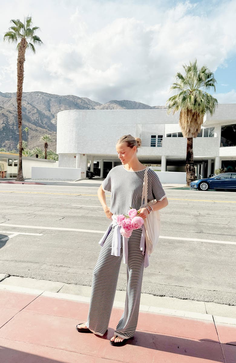 Splendid Christa Stripe Sweater Pants, Alternate, color, Mood Indigo Blue/ White