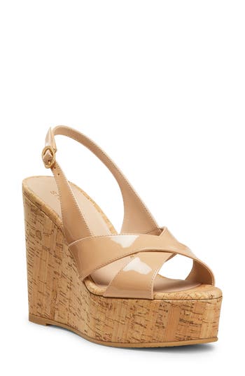 Stuart Weitzman Dayna Slingback Platform Wedge Sandal In Brown