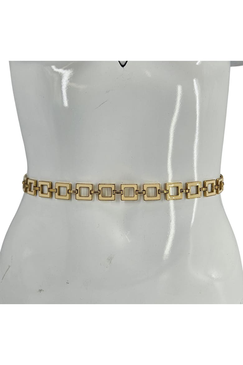 Vintage Gold Tone Square Chain Link Belt Geometric Retro Boho Adjustable 80s 90s, Alternate, color, Gold