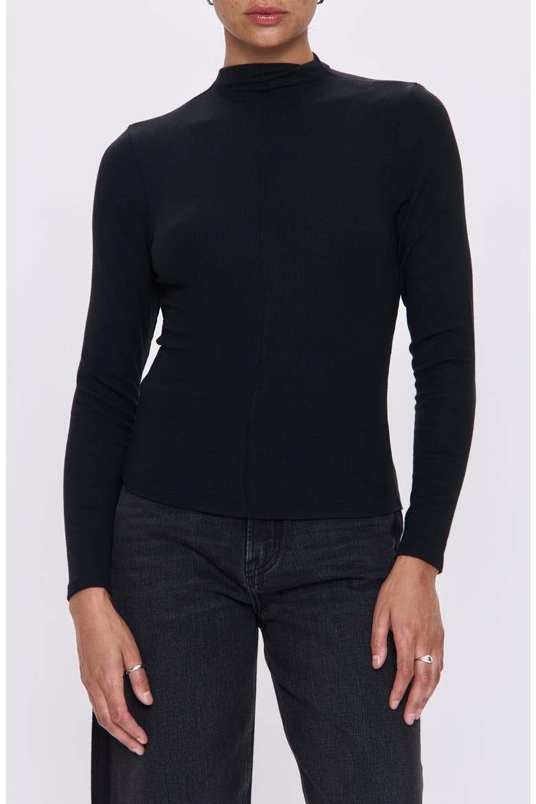 Dara Mock Neck Rib Top, Main, color, NOIR