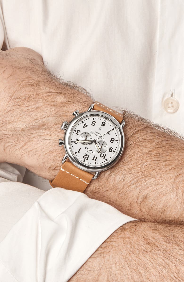 Shinola Runwell Chronograph Leather Strap Watch, 47mm, Alternate, color, Beige