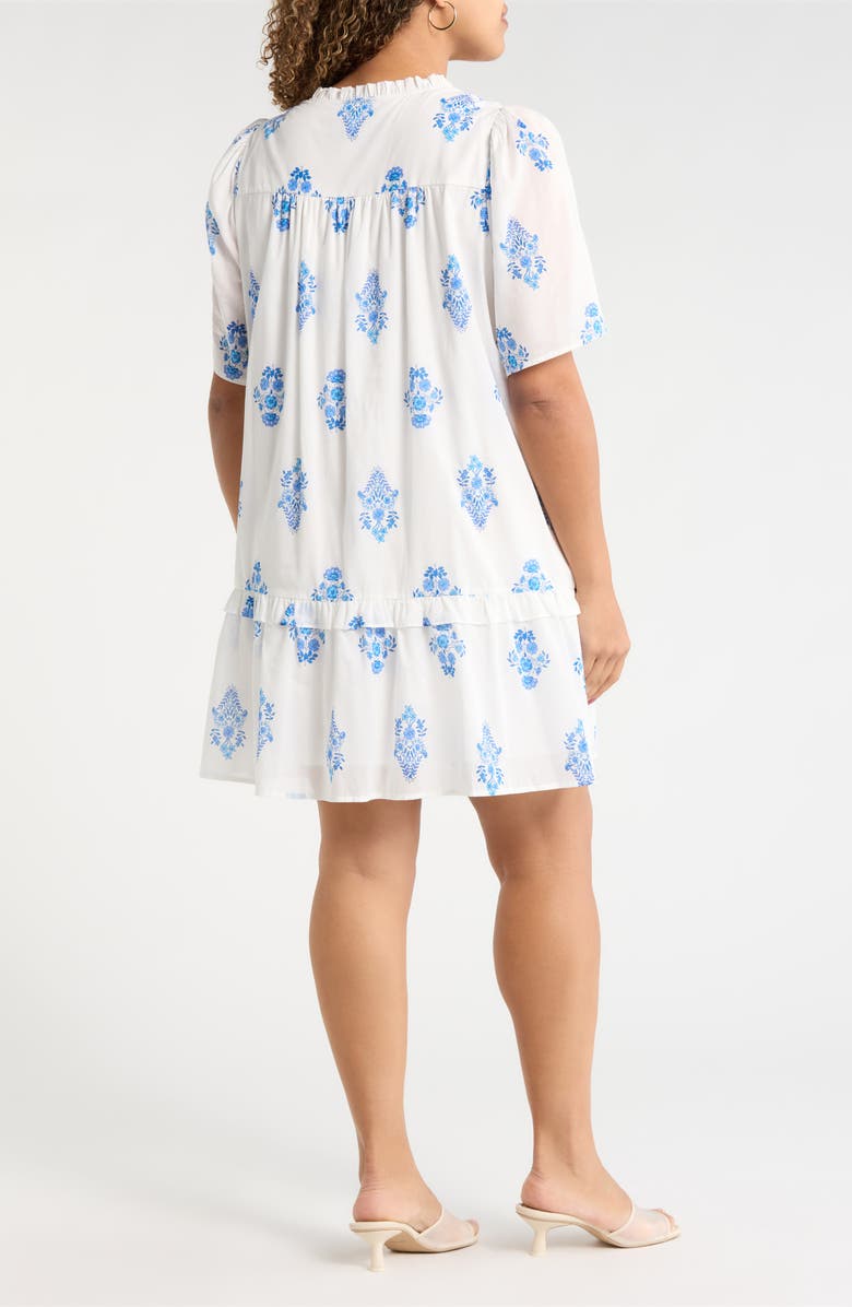 SUGARLIPS Yila Kuna Tiered Floral Minidress, Alternate, color, Wht-Blues