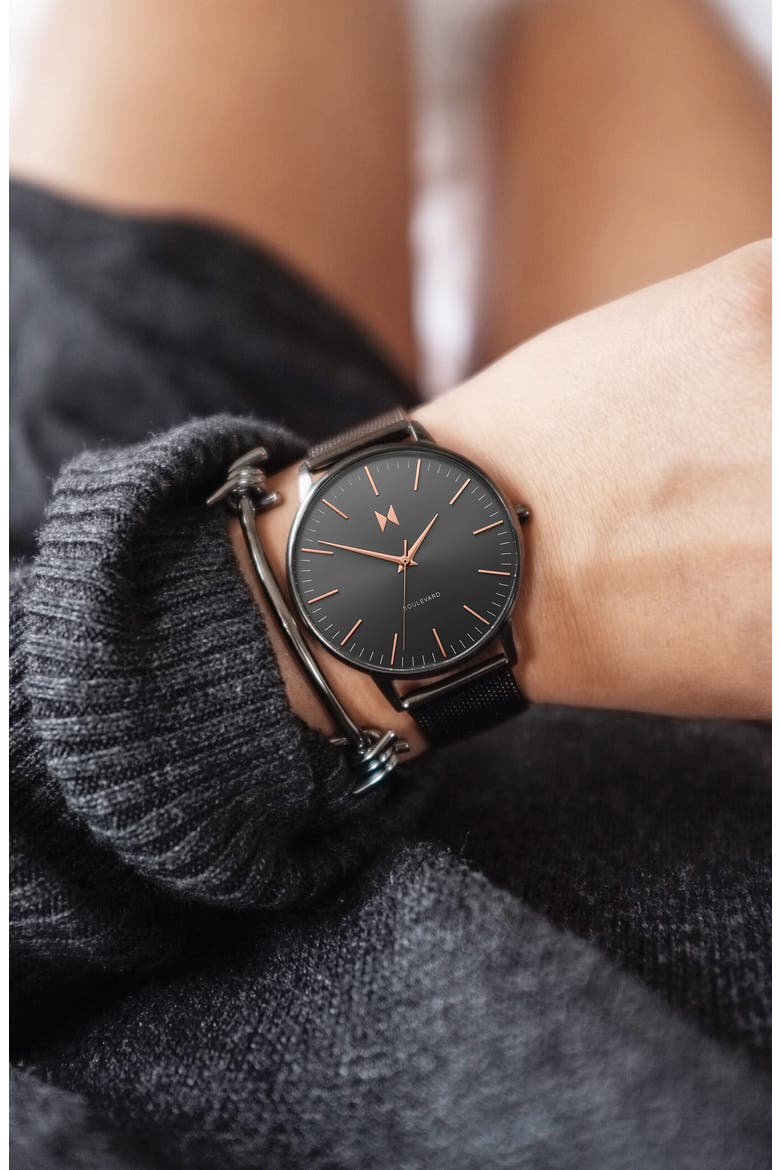 MVMT Boulevard Mesh Strap Watch, 38mm, Alternate, color, GUNMETAL