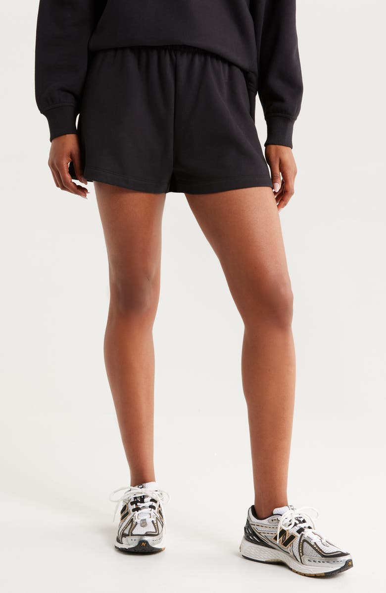 Zella Ultracozy Fleece Sweat Shorts, Main, color, Black