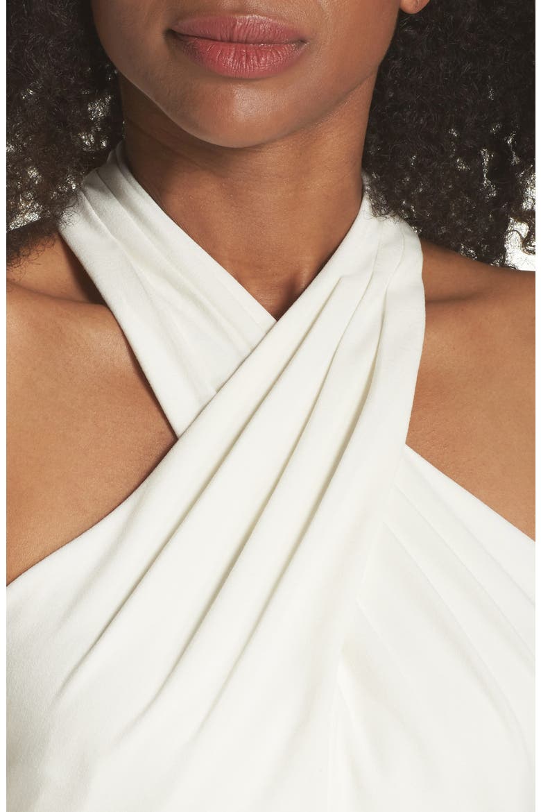 Side Pleat Crossneck Gown, Alternate, color, IVORY