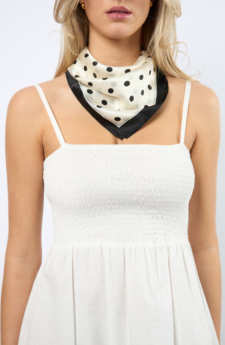 Viens Avec Moi Polka Dot Mini Silk Square Scarf, Main, color, 