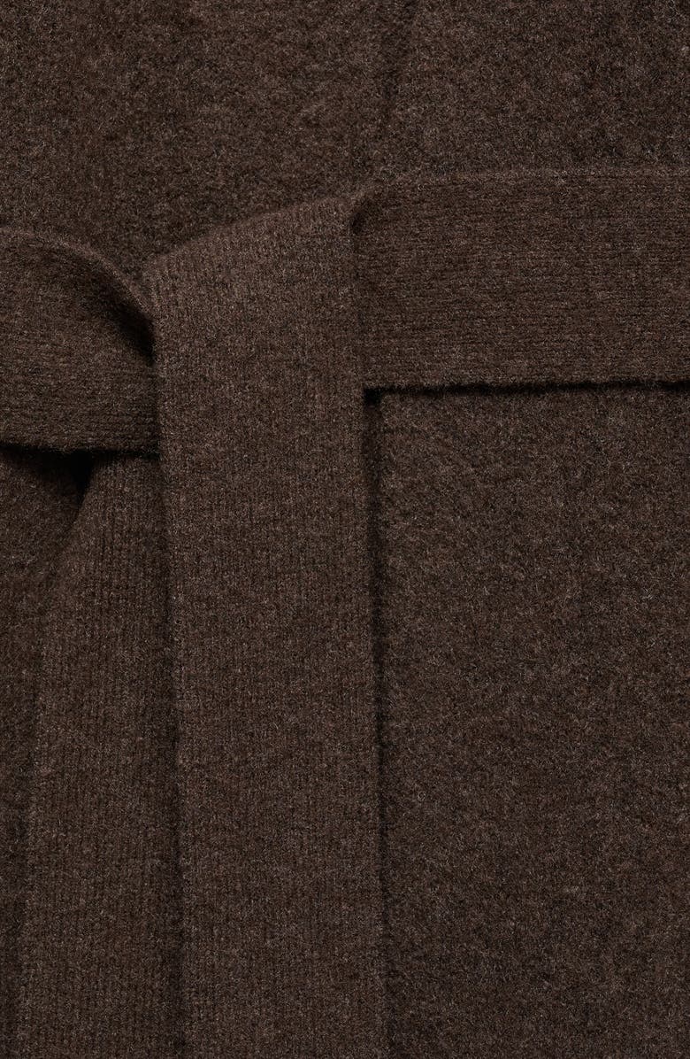 MANGO Longline Tie Belt Cardigan, Alternate, color, Chocolate