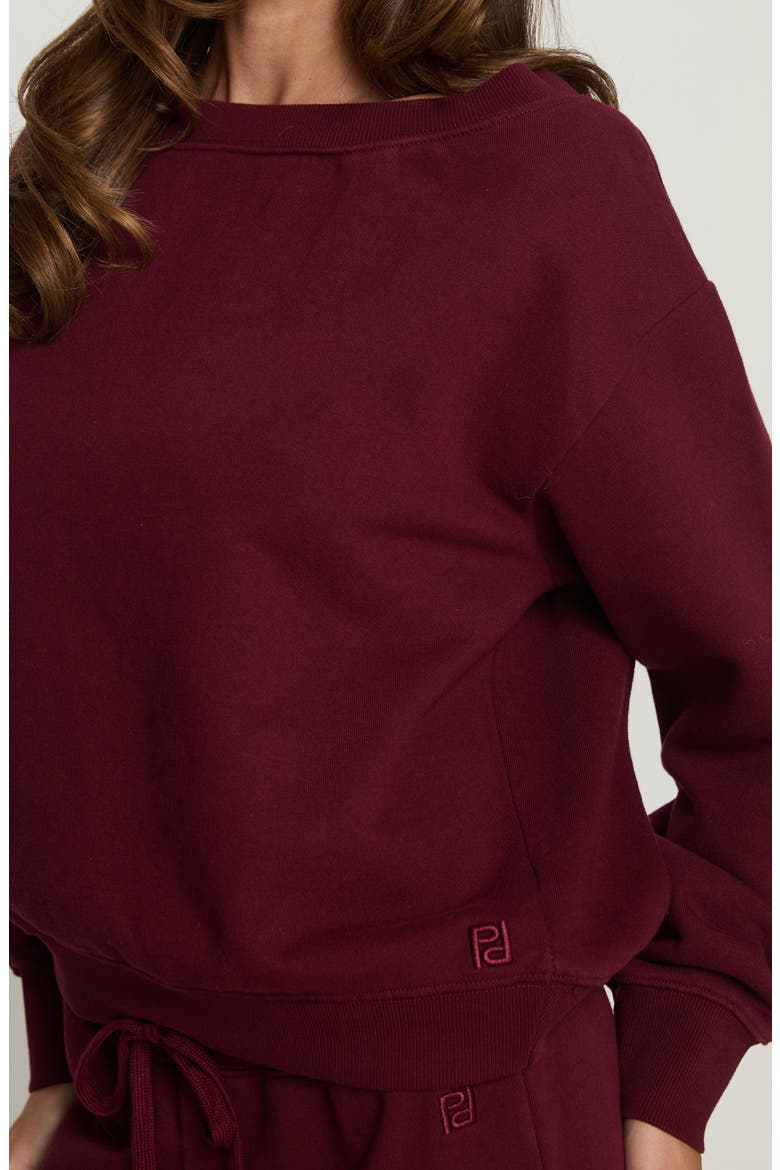 One-Shoulder Sweatshirt, Alternate, color, CURRANT
