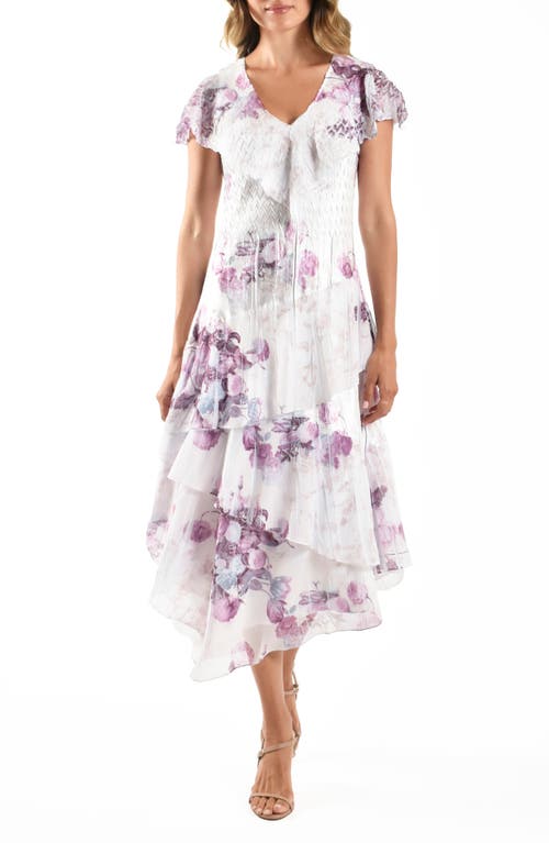 Komarov Flutter Sleeve Tiered Cocktail Dress In Peony Rising