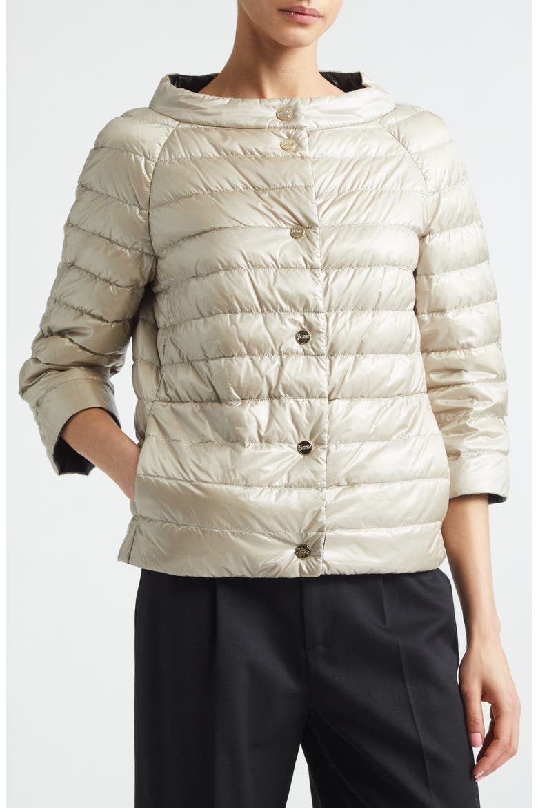 Reversible Quilted Ultralight Nylon Crop Down Jacket, Alternate, color, BLACK TO CHANTILLY