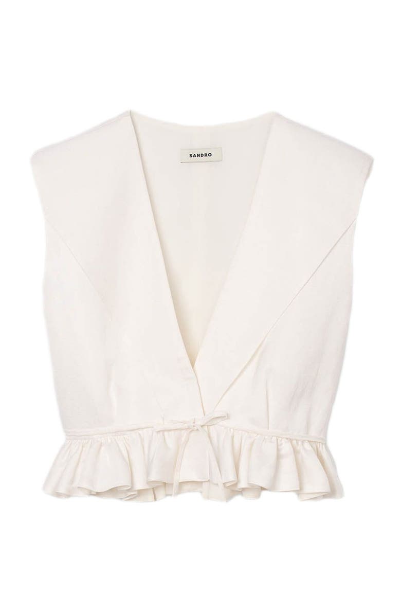 SANDRO Ruffled V-neck crop top, Alternate, color, Ecru
