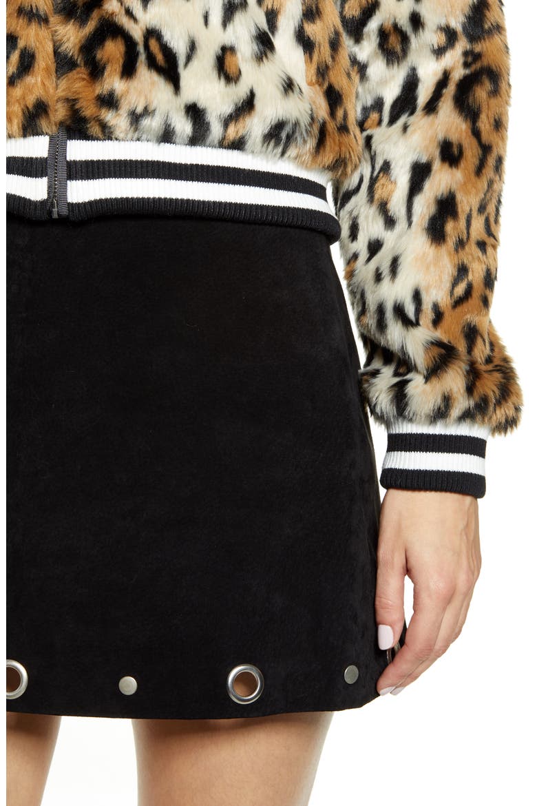 Leopard Faux Fur Bomber Jacket, Alternate, color, BLACK