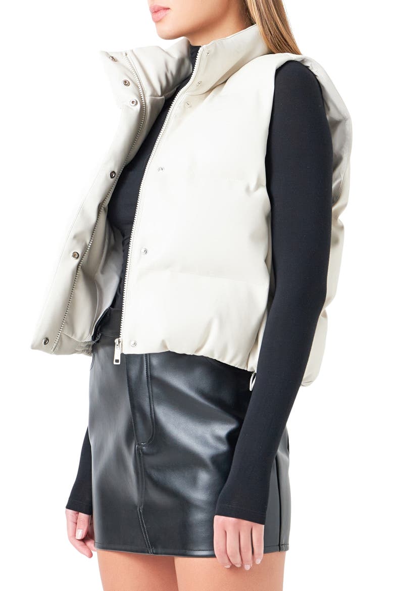 Faux Leather Crop Puffer Vest, Alternate, color, CREAM